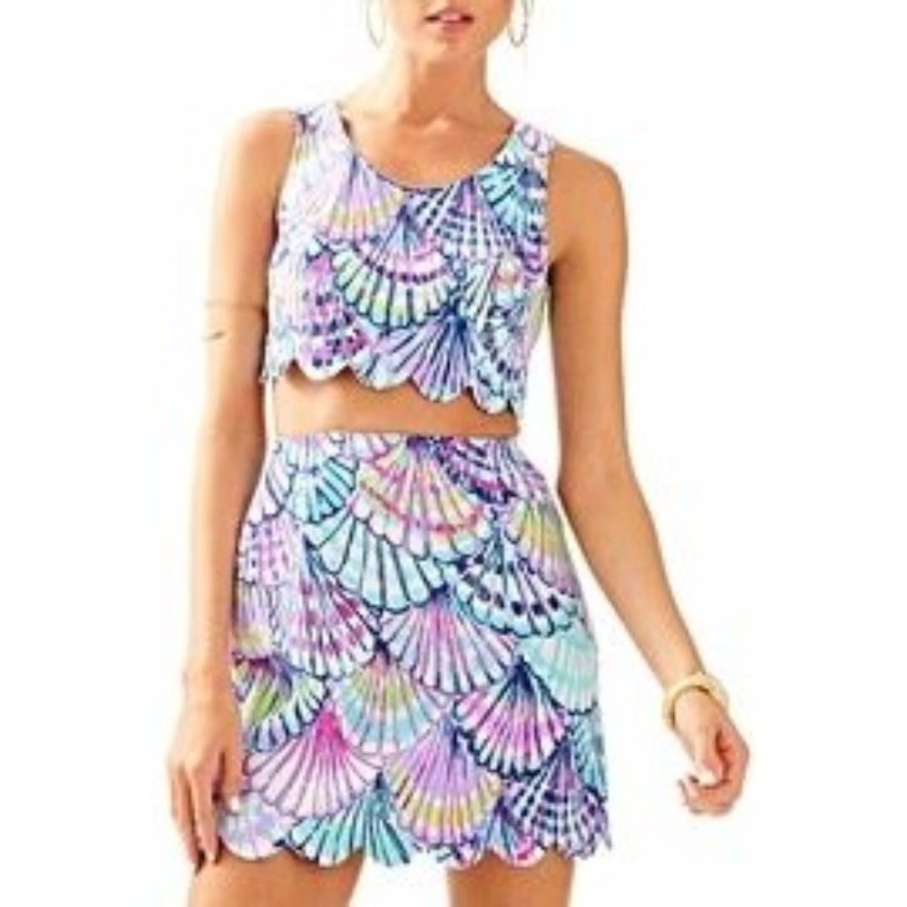Lilly Pulitzer Oh Shello 2 Piece Crop Set - Top and Skirt with Scalloped Edge